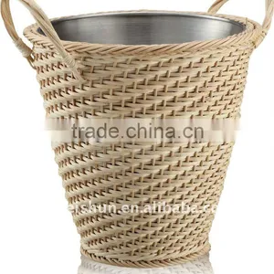 Round Stainless Steel Ice Bucket in Rattan Baskets thumbnail-1