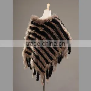 Fashion Black and Grey Stripe Knitted Rabbit and Raccoon Cappa thumbnail-3