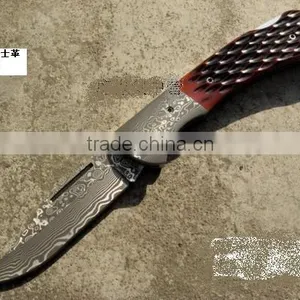Handmade Damascus Knife With Deer Horn Handle Folding Pocket Knife thumbnail-1