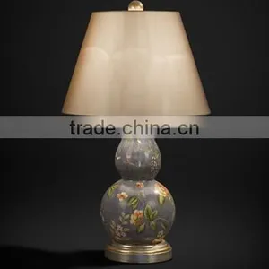 Hand Painting Antique Table Lamp With Shade, Imitated Calabash Desk Lamp, Cobalt Blue Carved Wooden Decor Lamp thumbnail-2