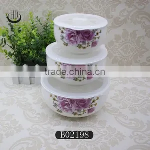 Popular Ceramic Bowl Set With Lid,ceramic Fresh Bowl With Plastic Lid,bowl With Design thumbnail-1