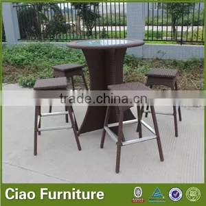 Classic Rattan Bar Table Set Garden Leisure Bar Table and Chair Set thumbnail-1