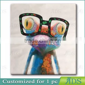 Hand Painted Oil Painting Cute Frog With Glasses Painting on Canvas Stretched and Framed Modern Pop Wall Art Decor thumbnail-1