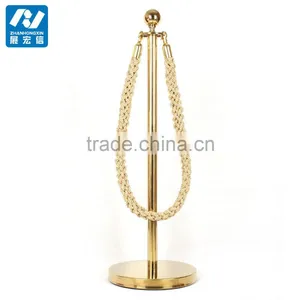 Golden Steel Rope Stanchion Ball Top Queue Rope Barrier thumbnail-5