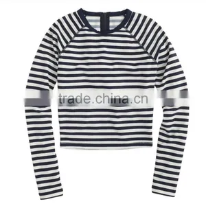 OEM Summer Woman Surf Cycling Couple Sublimated Stripe Cropped Long Sleeve Custom Printed Rash Guard thumbnail-2