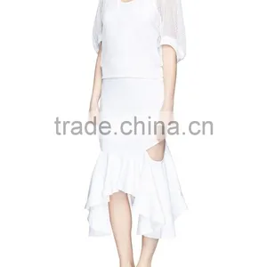 Korea Style Fashion Design Lady Custom Bell Sleeve Mesh Knit Sweater thumbnail-4