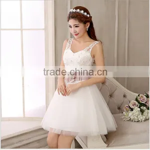 Wholesale Bridesmaid Dress Small Bride Toast Slim Wedding Dress Tank Shoulder V Neck Lace Short Wedding Dress thumbnail-5