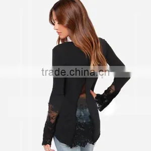 Classical Black and White Solid Dovetail Split Net Yarn Splicing Knitting Slim Soft t Shirt Thin Women thumbnail-4