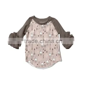 Boya Wholesale Baby Easter Boutique Clothing Ruffle Raglan T-shirt With Bunny Printed thumbnail-5
