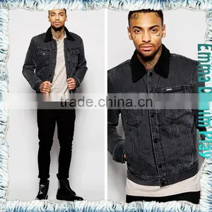 Black Denim Fleece Jacket for Mens With Variations Tops thumbnail-4