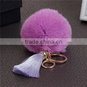 Custom Gold Plated Purple Angora Rayon Tassel Pom Pom Keychain thumbnail-1