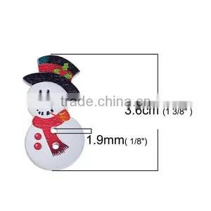 Wood Sewing Buttons Scrapbooking 2 Holes Christmas Snowman White & Red Hat Pattern thumbnail-2