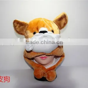 Shar Pei Dog Plush Warm Hat Cartoon Animal Cap Earmuff With Ear Poms thumbnail-1