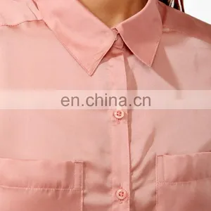 CHEFON Long Button Cuffed Sleeve Mature Satin Women Blouse 2016 for Fat thumbnail-4