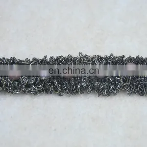 Fashion Black Embroidery Lurex Beaded Pearl Lace Trim Designs thumbnail-3