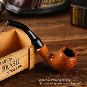 150mm Length Wooden Resin Short Tobacco Pipe With Yelllow Solid Wood Bending Head for Smoking thumbnail-2