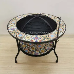 Outdoor Metal Brazier Square Table Firepit Garden Patio Heater/BBQ/Ice Pit With Waterproof Cover (Fire Pit & Grill) thumbnail-4