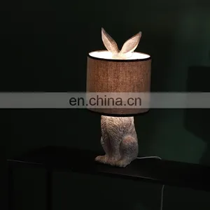 Unique Indoor Lighting Rabbit Animal Resin Base Cheap Modern Grey Table Lamps for Bedroom thumbnail-6