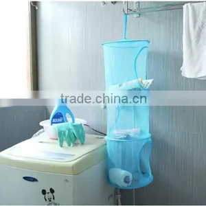 Hanging Mesh Space Saver Bags Organizer 3 Compartments Toy Storage Basket for Kids Room Organization Mesh Hanging Bag thumbnail-6