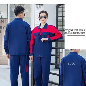 Summer Thin Pure Cotton Color Matching Long Sleeved Top Workshop Auto Repair Factory All Cotton Work Suit Set thumbnail-2