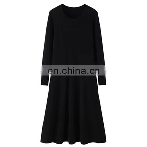 Lady's Knitted A-Line Dress With Long Sleeves Sexy Solid Color Breathable Cashmere Natural Waist Knee-Length Spring Fall Seasons thumbnail-3