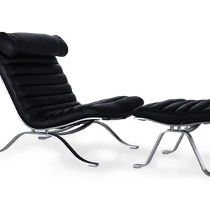 Ari Chair & Ottoman Complete Set, Black Leather Ergonomic Lounge Chair With Matching Footrest for Relaxation & Decor thumbnail-1