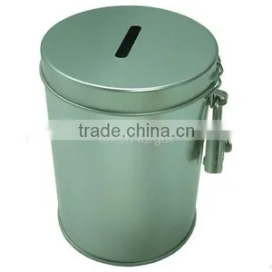 Decorative Round Coin Bank Tin Box With Lock thumbnail-1