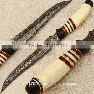 Damascus Blade Hunting Knife With Camel Bone Handle thumbnail-1