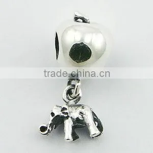 Sterling Silver Round Shiny Bead With Authentic Elephant Charm thumbnail-1
