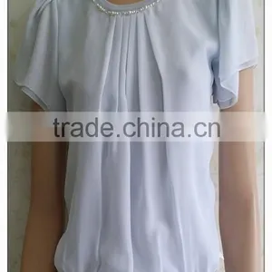 Simple Chiffon T-shirt Short Sleeve Knitting Wear With Chiffon Stitching thumbnail-3