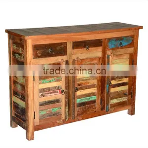 French Vintage Antique Look Cabinet, Reclaimed Wood Rustic Cabinet, Colorful Wooden Cabinet thumbnail-1