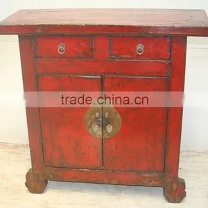 Antique Chinese Gansu Red Cabinet Two Door Two Drawer thumbnail-1