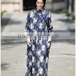 Flapper Rural Floral Print Mum Plus Size Long Sleeve Cotton Maxi Dress thumbnail-1