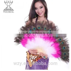 Turkey Feather and Peacock Feather Belly Dance Feather Hand Fans thumbnail-1