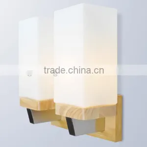 Indoor Wood Wall Light, Beside Wall Light Wall Scone for Corridor, Room, Hotel, Wooden Base Glass Shade thumbnail-1