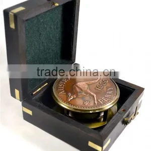 Vintage Solid Brass Decor Compass - Maritime Gift Compass With Box 13524 thumbnail-2
