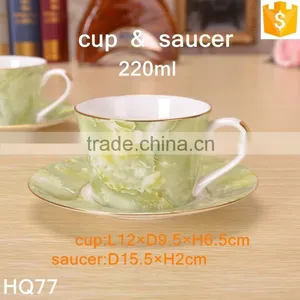 Unique Design Green Color With Gold-rim Bone China Cup 220ml Tea Cup With Saucer thumbnail-1
