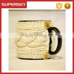 V-79 Cheap Cable Crochet Mug Sleeve Warmmer Cup Mug Sweater With Anchor Button thumbnail-1