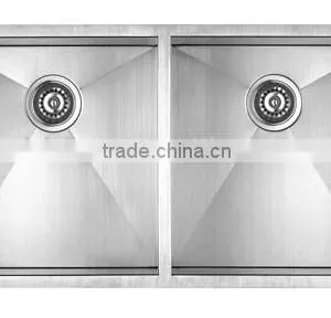 Zero Radius Handmade Stainless Steel Sink 32" x 19" x 10" Double Bowls (cUPC Approved,very Competitive Price!) thumbnail-3