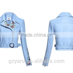 Latest Fashionable Ladies Embroidered Real Leather Jackets Short Wool Coat Girlfriends Best Gifts thumbnail-3