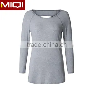 Top Quality Breathable Nylon Spandex Gym Wear Custom Sexy Women Fitness T Shirt Wholesale thumbnail-1