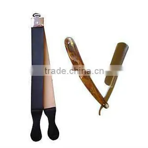 Barber Shave Tortoise Straight Razor and Leather Strop thumbnail-1