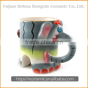 Elephant Cartoon Animal Hand-painted 3D Ceramic Fondue Mug Set thumbnail-1