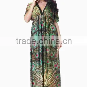Beach Skirt Bat Sleeve Bohemia Peacock Flower Dress thumbnail-5