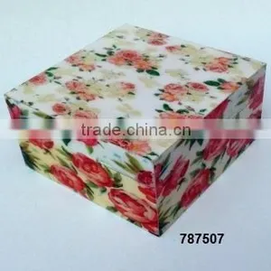 Wooden Box Painted Reddish Flowers thumbnail-1