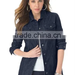 Least Design Women's Plus Size Long Jean Varsity Jacket thumbnail-1