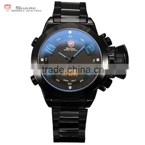 Shark Analog Stainless Steel Army Design Outdoors Mens Quartz LED Sports Watch thumbnail-1