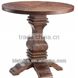 Spanish Countryside Style Wooden Round Antique Finishing Living Room Side Table thumbnail-1