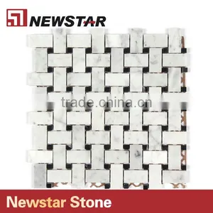 Natural Basketwave White Marble Carrara Mosaic for Wall Decoration thumbnail-1