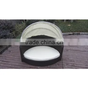 Hlaf Round Cooling Rattan Pet Bed for Dogs With Canpoy thumbnail-1